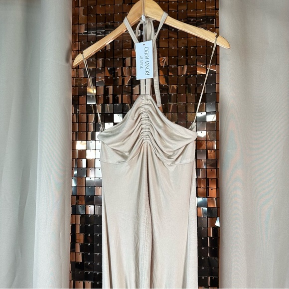 Torn By RONNY KOBO Darlene Ruched Stretch-jersey Halterneck Dress In Beige Large - Picture 8 of 14